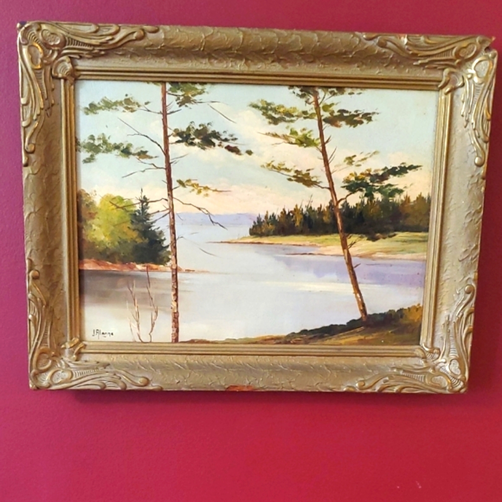 Vintage Serene Lakeside Landscape By Artist J. Alanne
